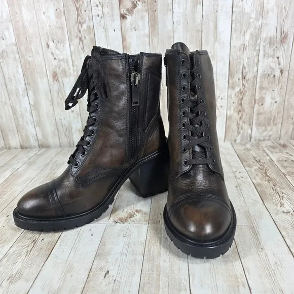Thursday Everyday Ankle Boots Block Heel Lace Up Brown Leather 8.5