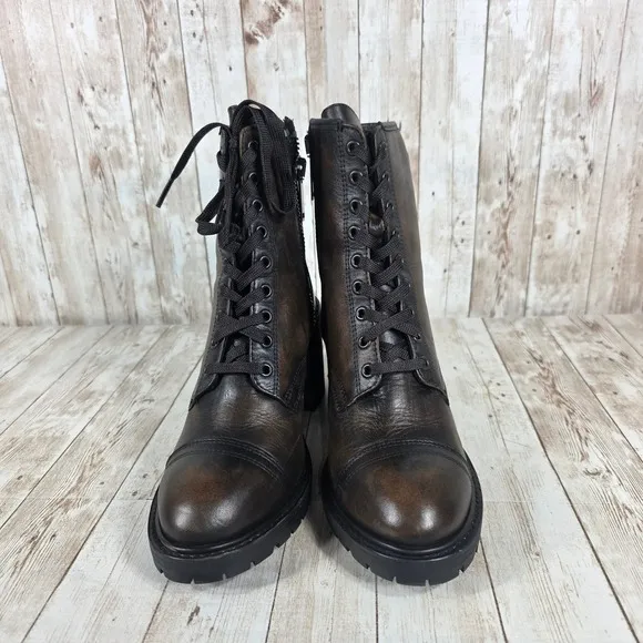 Thursday Everyday Ankle Boots Block Heel Lace Up Brown Leather 8.5