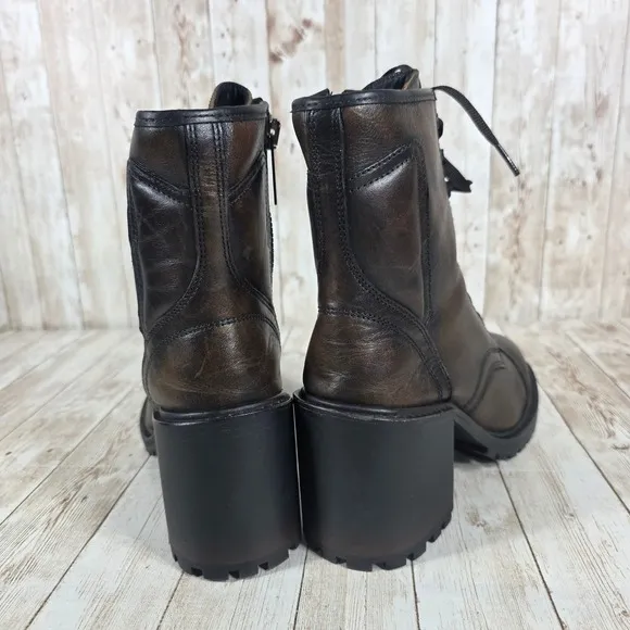 Thursday Everyday Ankle Boots Block Heel Lace Up Brown Leather 8.5