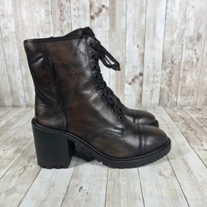 Thursday Everyday Ankle Boots Block Heel Lace Up Brown Leather 8.5