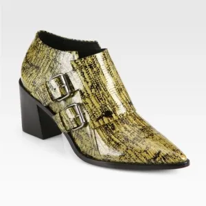 Tibi Billie Lizard-Embossed Leather Ankle Boots Size 39.5