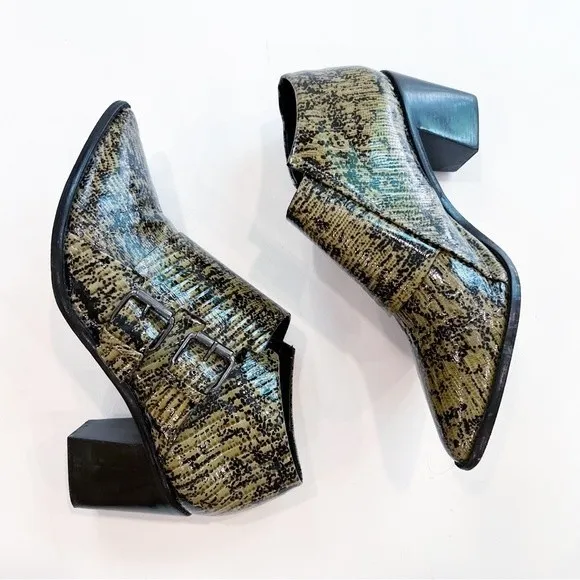 Tibi Billie Lizard-Embossed Leather Ankle Boots Size 39.5