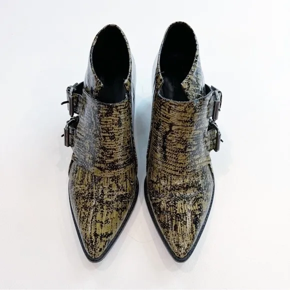 Tibi Billie Lizard-Embossed Leather Ankle Boots Size 39.5