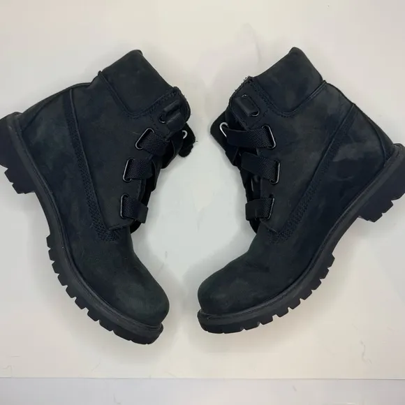 Timberland Jayne Black Boots 6.5 Lace Up Nubuck Leather Casual Durable Comfort