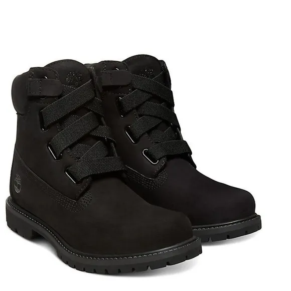 Timberland Jayne Black Boots 6.5 Lace Up Nubuck Leather Casual Durable Comfort