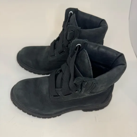 Timberland Jayne Black Boots 6.5 Lace Up Nubuck Leather Casual Durable Comfort