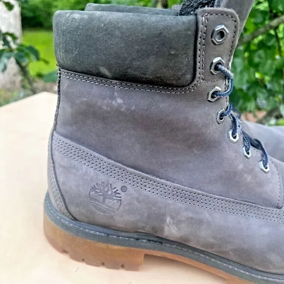 Timberland Men 11.5 Premium 400g Waterproof Boots Gray Leather Padded Collar
