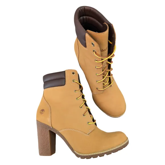 Timberland Tillston Double Collar Wheat Nubuck Leather Heeled Bootie Women 9.5