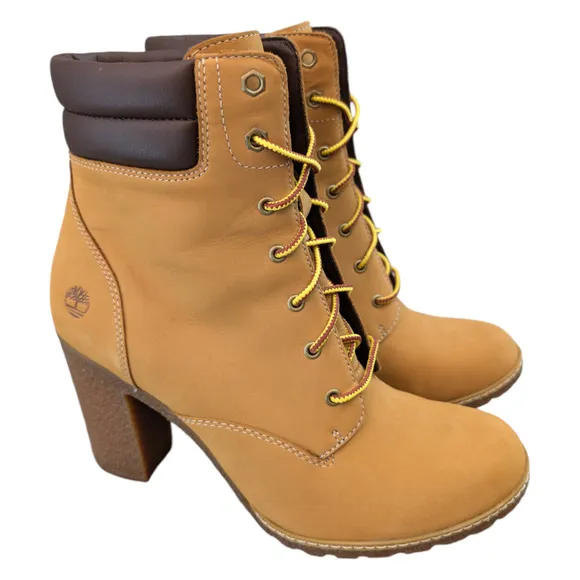 Timberland Tillston Double Collar Wheat Nubuck Leather Heeled Bootie Women 9.5