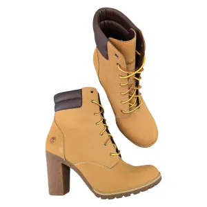 Timberland Tillston Double Collar Wheat Nubuck Leather Heeled Bootie Women 9.5