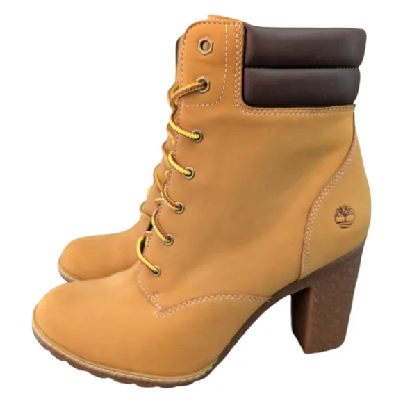 Timberland Tillston Double Collar Wheat Nubuck Leather Heeled Bootie Women 9.5