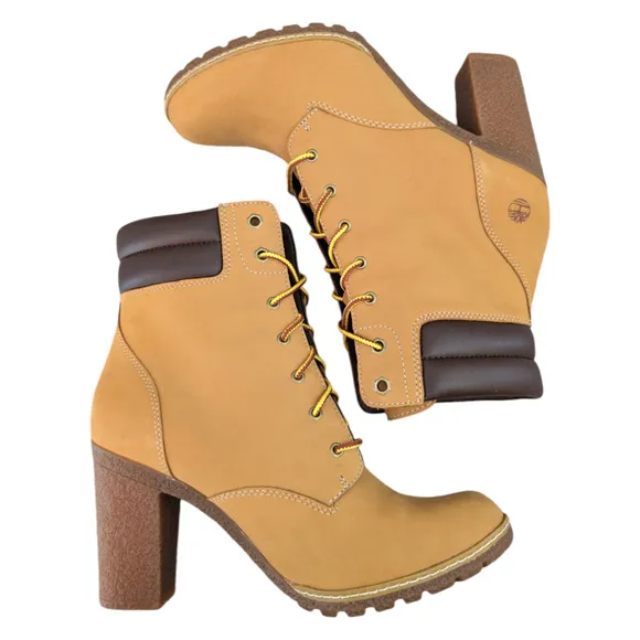 Timberland Tillston Double Collar Wheat Nubuck Leather Heeled Bootie Women 9.5