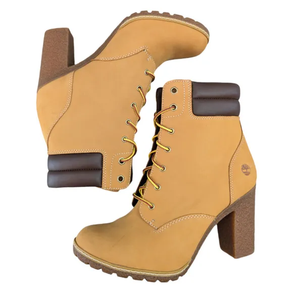 Timberland Tillston Double Collar Wheat Nubuck Leather Heeled Bootie Women 9.5
