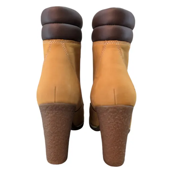 Timberland Tillston Double Collar Wheat Nubuck Leather Heeled Bootie Women 9.5