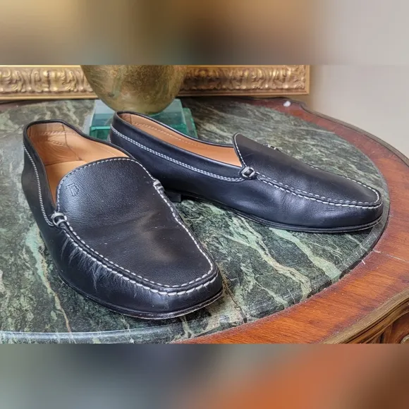 Tod's Black Leather Men's Slip On Loafers Driving Shoes 11.5