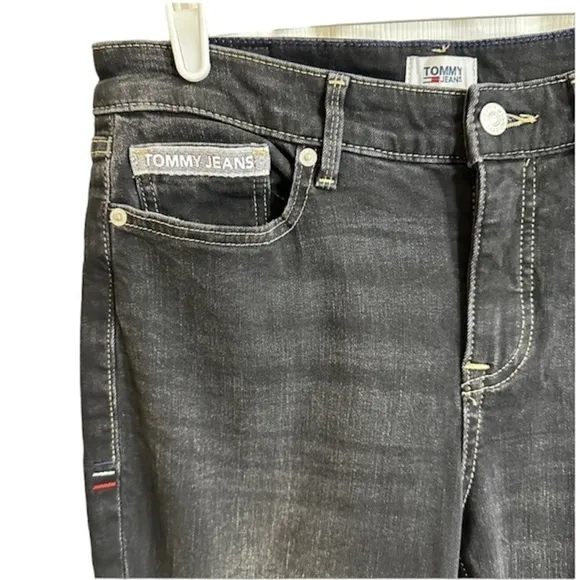 Tommy Hilfiger Womens Black Skinny Jeans Cuffed Hipster Chic Faded Denim, Sz 6