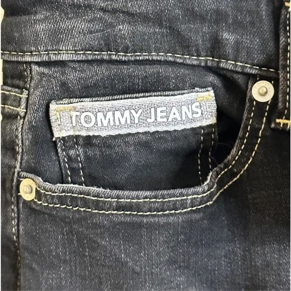 Tommy Hilfiger Womens Black Skinny Jeans Cuffed Hipster Chic Faded Denim, Sz 6