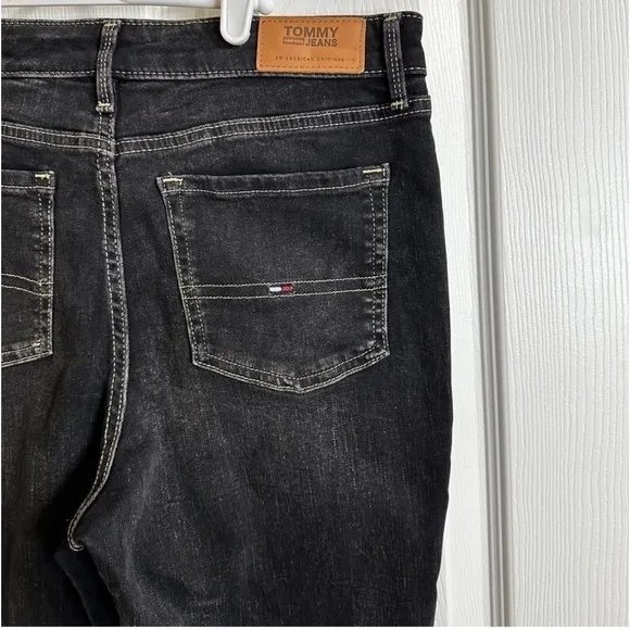 Tommy Hilfiger Womens Black Skinny Jeans Cuffed Hipster Chic Faded Denim, Sz 6