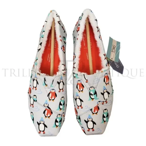 TOMS Alparagata Ortholite Faux Fur Glacier Grey Winter Penguins Slip-On Shoes