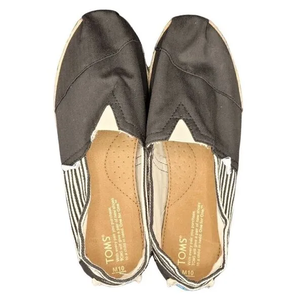 TOMS Classic Canvas Alpargatas Men's Shoes Black Striped size 10 NWOT