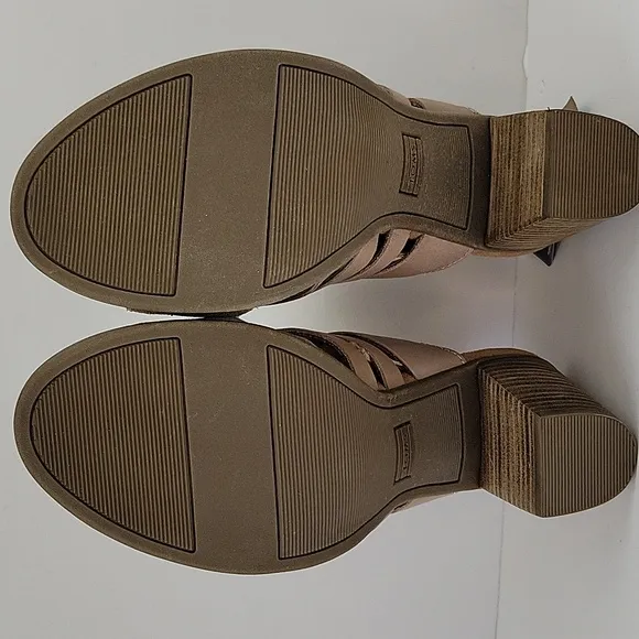 Toms Cobblestone Suede Majorca Woven Stacked Heel Sandal Beige Size 8.5