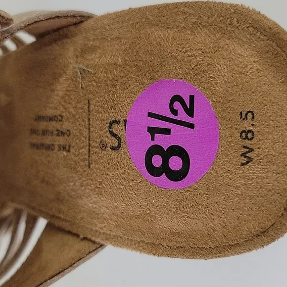 Toms Cobblestone Suede Majorca Woven Stacked Heel Sandal Beige Size 8.5