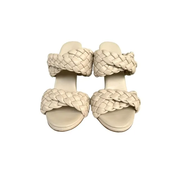 Toni Bianco Kimberley Woven Sandals Cream Vanilla Stiletto Heel Mules Women’s