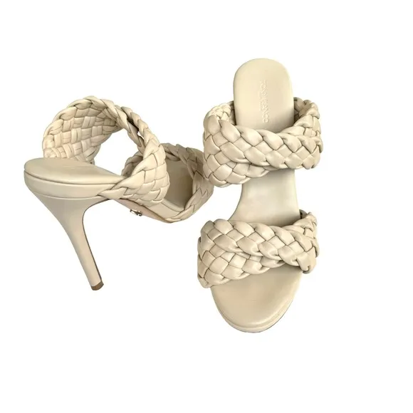 Toni Bianco Kimberley Woven Sandals Cream Vanilla Stiletto Heel Mules Women’s