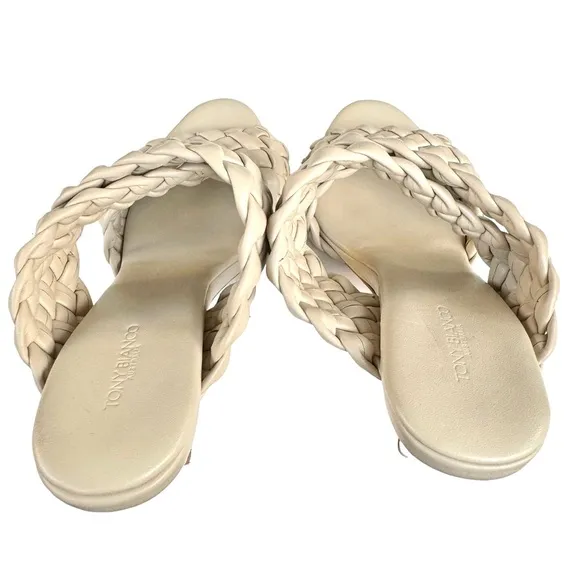 Toni Bianco Kimberley Woven Sandals Cream Vanilla Stiletto Heel Mules Women’s