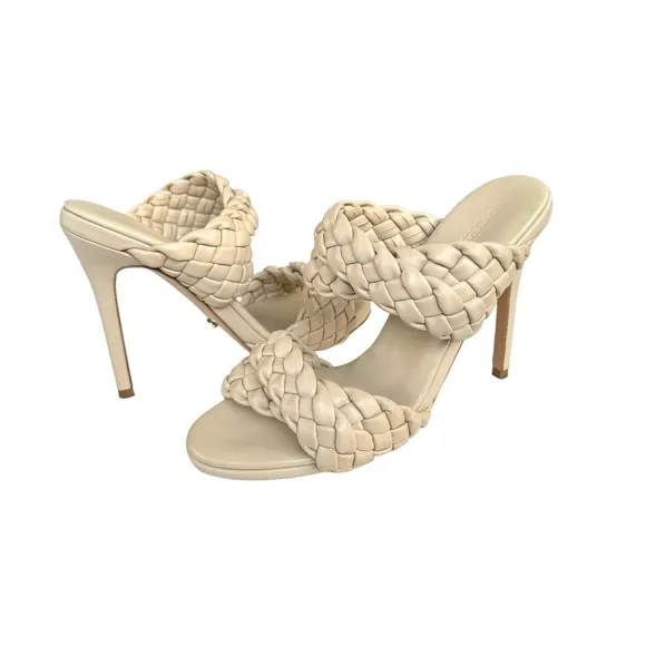 Toni Bianco Kimberley Woven Sandals Cream Vanilla Stiletto Heel Mules Women’s