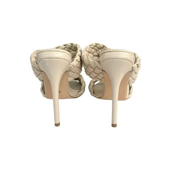 Toni Bianco Kimberley Woven Sandals Cream Vanilla Stiletto Heel Mules Women’s