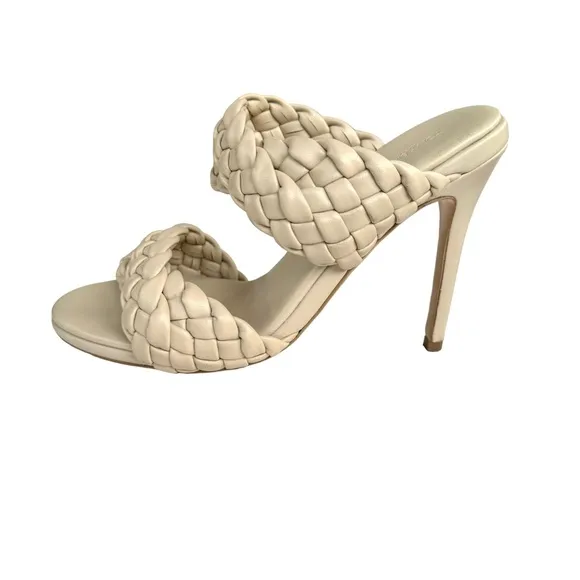 Toni Bianco Kimberley Woven Sandals Cream Vanilla Stiletto Heel Mules Women’s