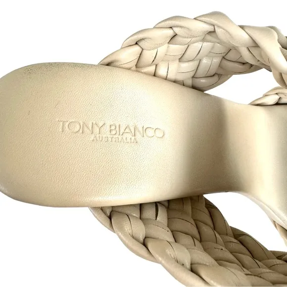 Toni Bianco Kimberley Woven Sandals Cream Vanilla Stiletto Heel Mules Women’s