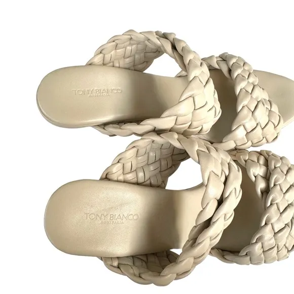 Toni Bianco Kimberley Woven Sandals Cream Vanilla Stiletto Heel Mules Women’s