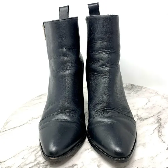 Tony Bianco Bentley Black Leather Zip Booties 6.5 Sleek Minimalist Chic