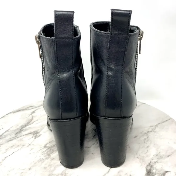 Tony Bianco Bentley Black Leather Zip Booties 6.5 Sleek Minimalist Chic