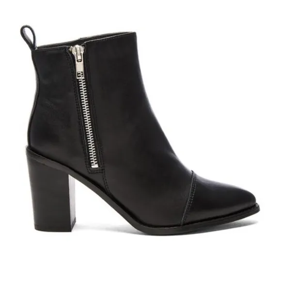 Tony Bianco Bentley Black Leather Zip Booties 6.5 Sleek Minimalist Chic