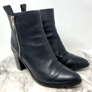Tony Bianco Bentley Black Leather Zip Booties 6.5 Sleek Minimalist Chic