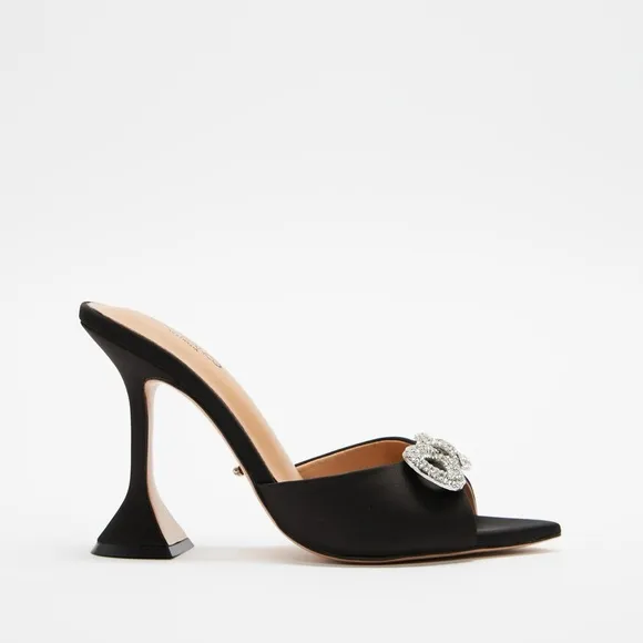 Tony Bianco Montana Mule Heels - Black Satin