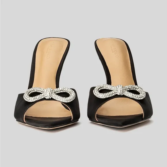 Tony Bianco Montana Mule Heels - Black Satin