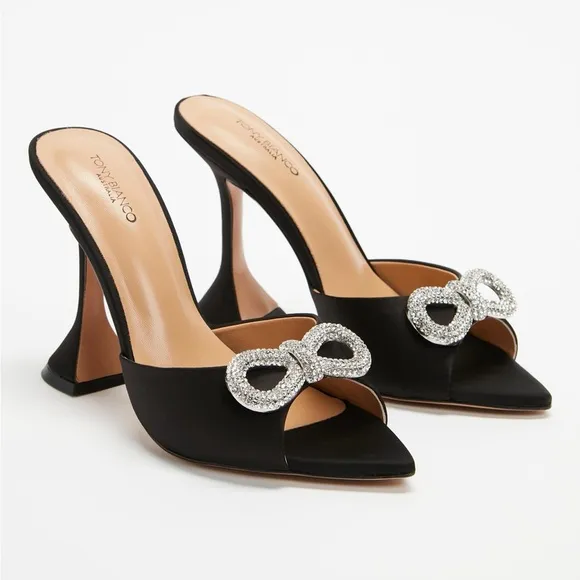 Tony Bianco Montana Mule Heels - Black Satin