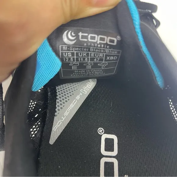 Topo Specter Mens 12.5 Shoes Black Blue Running Sneaker Gym Walking Athletic