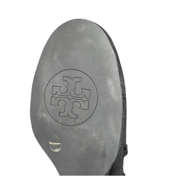 Tory Burch Aaden stacked Wedge Ankle Boots Black Suede Harness Logo Emblem | 8 M