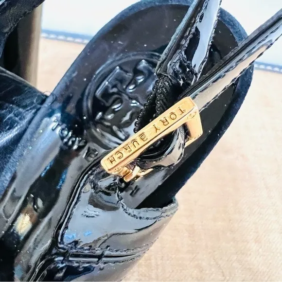 𝅺TORY Burch Black Suede Patent Leather Slingback &quot;Gemma&quot; Platforms Sz: 6.5M