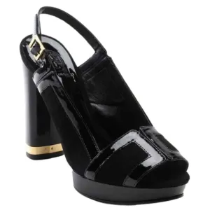 𝅺TORY Burch Black Suede Patent Leather Slingback &quot;Gemma&quot; Platforms Sz: 6.5M