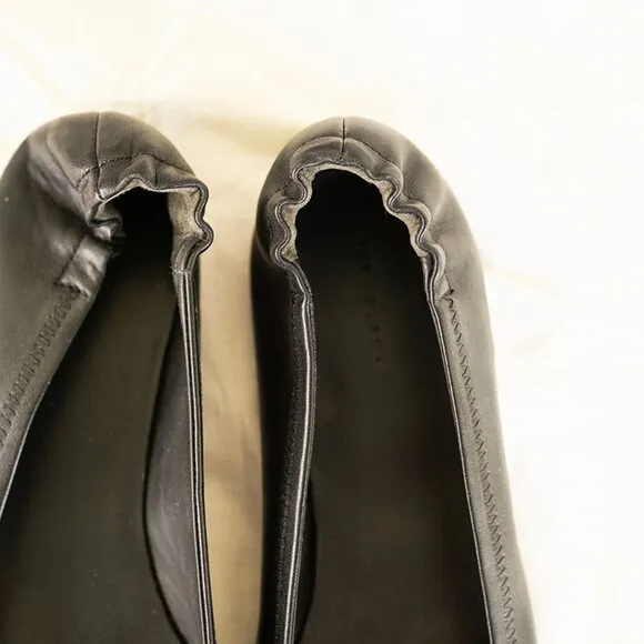 Tory Burch Claire Ballet Flat Leather Black Shoes size 10.5 $228 Current Style