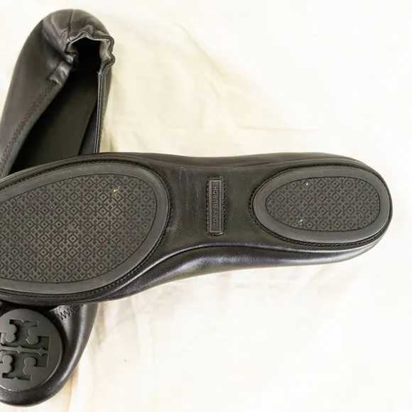 Tory Burch Claire Ballet Flat Leather Black Shoes size 10.5 $228 Current Style
