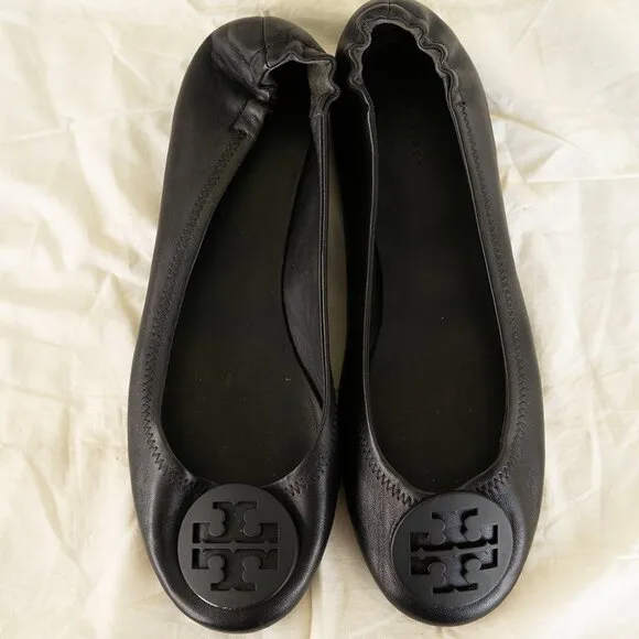 Tory Burch Claire Ballet Flat Leather Black Shoes size 10.5 $228 Current Style