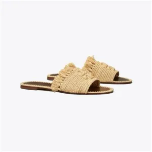 Tory Burch Eleanor Raffia Double T Slide Sandals NWOT