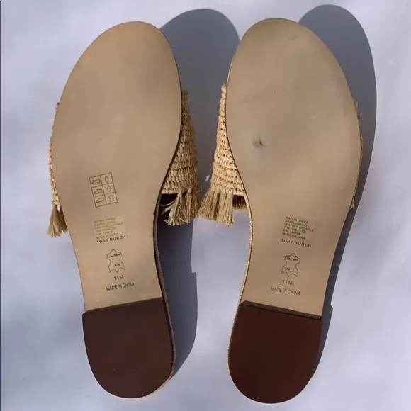 Tory Burch Eleanor Raffia Double T Slide Sandals NWOT